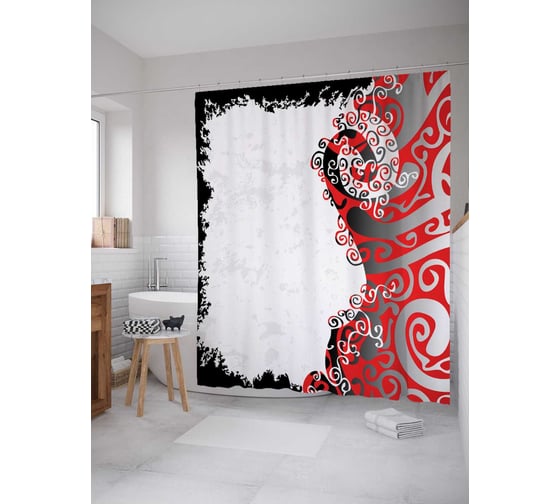 Штора (занавеска) для ванной JoyArty "Абстракция завитков" из сатена, 180х200 см с крючками, sc_29304 1