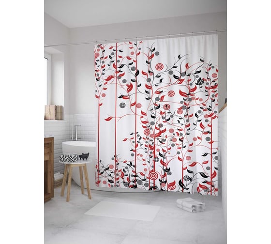Штора (занавеска) для ванной JoyArty "Высокие растения" из сатена, 180х200 см с крючками, sc_27725 1