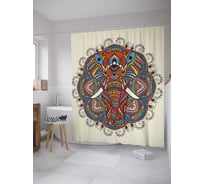 Штора (занавеска) для ванной JoyArty "Праздничный слон" из сатена, 180х200 см с крючками, sc_28581