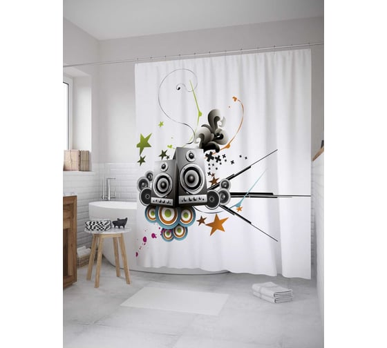 Штора (занавеска) для ванной JoyArty "Акустика" из сатена, 180х200 см с крючками, sc_27843 1