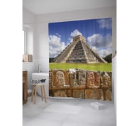 Штора (занавеска) для ванной JoyArty "Чичен-Ица" из сатена, 180х200 см с крючками, sc_27931