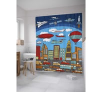 Штора (занавеска) для ванной JoyArty "Транспортное разнообразие" из сатена, 180х200 см с крючками, sc_27707