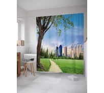 Штора (занавеска) для ванной JoyArty "Зеленый парк в городе" из сатена, 180х200 см с крючками, sc_27768