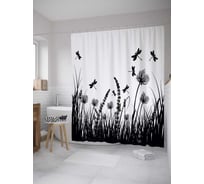 Штора (занавеска) для ванной JoyArty "Полет стрекозы" из сатена, 180х200 см с крючками, sc_28049