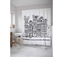 Штора (занавеска) для ванной JoyArty "Город в деревьях" из сатена, 180х200 см с крючками, sc_27852