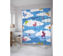 Штора (занавеска) для ванной JoyArty "Бабочки в небе" из сатена, 180х200 см с крючками, sc_27874