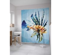 Штора (занавеска) для ванной JoyArty "Коралловая рыбка" из сатена, 180х200 см с крючками, sc_27762