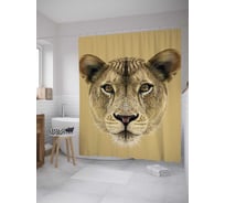 Штора (занавеска) для ванной JoyArty "Молодая львица" из сатена, 180х200 см с крючками, sc_27773