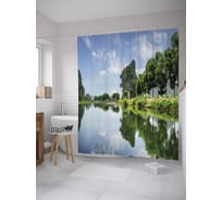 Штора (занавеска) для ванной JoyArty "Гладь озера" из сатена, 180х200 см с крючками, sc_28573