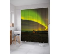 Штора (занавеска) для ванной JoyArty "Северное сияние над одиноким домиком" из сатена, 180х200 см с крючками, sc_29267