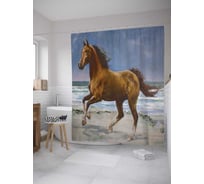 Штора (занавеска) для ванной JoyArty "Скакун на берегу моря" из сатена, 180х200 см с крючками, sc_27949