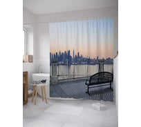 Штора (занавеска) для ванной JoyArty "Скамейка на рассвете" из сатена, 180х200 см с крючками, sc_27846