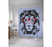Штора (занавеска) для ванной JoyArty "Лев в очках" из сатена, 180х200 см с крючками, sc_28508