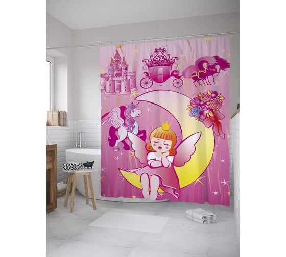 Штора (занавеска) для ванной JoyArty "Сны принцессы" из сатена, 180х200 см с крючками, sc_27816 1