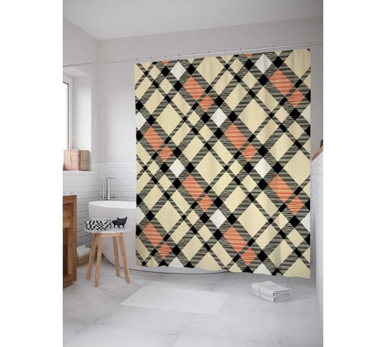Штора (занавеска) для ванной JoyArty "Клетчатый плед" из сатена, 180х200 см с крючками, sc_27919 1