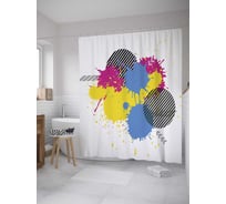 Штора (занавеска) для ванной JoyArty "Радужные кляксы" из сатена, 180х200 см с крючками, sc_27822