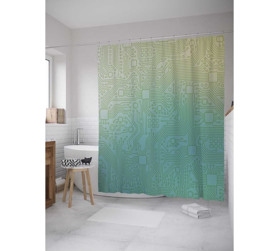 Штора (занавеска) для ванной JoyArty "Электронная плата" из сатена, 180х200 см с крючками, sc_27764 1