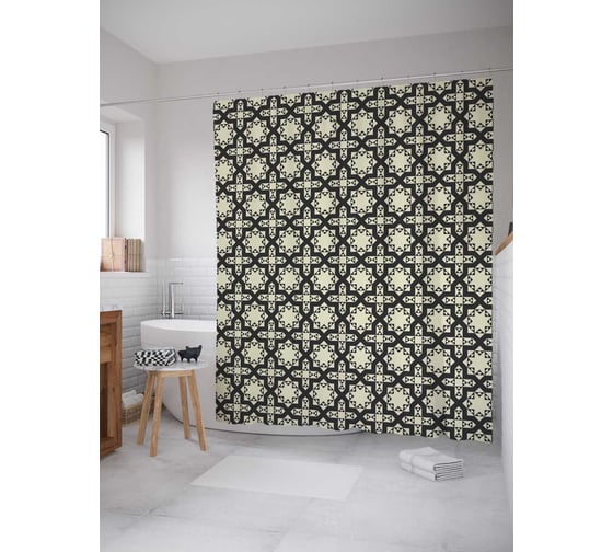 Штора (занавеска) для ванной JoyArty "Волшебство геометрических фигур" из сатена, 180х200 см с крючками, sc_28629 1