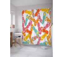 Штора (занавеска) для ванной JoyArty "Пляжные шлепки" из сатена, 180х200 см с крючками, sc_29231