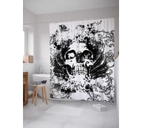 Штора (занавеска) для ванной JoyArty "Кудрявый череп" из сатена, 180х200 см с крючками, sc_29287