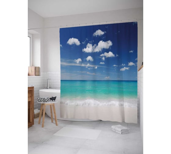 Штора (занавеска) для ванной JoyArty "Легкий бриз" из сатена, 180х200 см с крючками, sc_29134 1