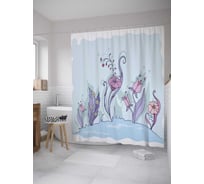 Штора (занавеска) для ванной JoyArty "Изящные цветы" из сатена, 180х200 см с крючками, sc_27831