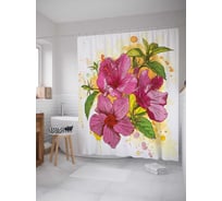 Штора (занавеска) для ванной JoyArty "Три цветка" из сатена, 180х200 см с крючками, sc_29126