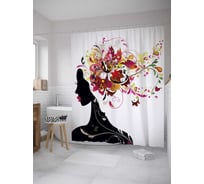 Штора (занавеска) для ванной JoyArty "Букет в локонах" из сатена, 180х200 см с крючками, sc_27892