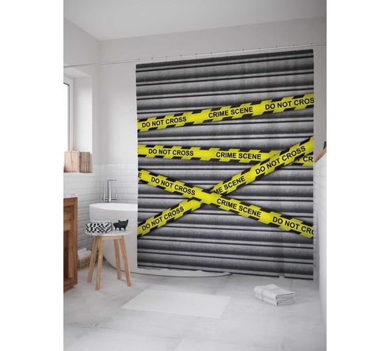 Штора (занавеска) для ванной JoyArty "Проход запрещен" из сатена, 180х200 см с крючками, sc_29109 1