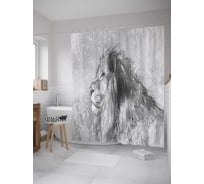 Штора (занавеска) для ванной JoyArty "Пожилой лев" из сатена, 180х200 см с крючками, sc_28529
