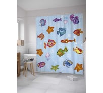 Штора (занавеска) для ванной JoyArty "Морские обитатели" из сатена, 180х200 см с крючками, sc_28528