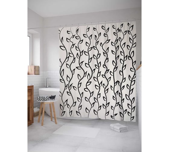 Штора (занавеска) для ванной JoyArty "Простые лианы" из сатена, 180х200 см с крючками, sc_27863 1