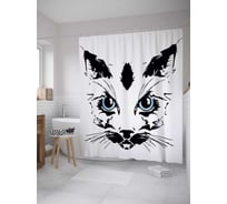 Штора (занавеска) для ванной JoyArty "Усатый наблюдатель" из сатена, 180х200 см с крючками, sc_27855