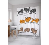 Штора (занавеска) для ванной JoyArty "Котовья чехарда" из сатена, 180х200 см с крючками, sc_27934