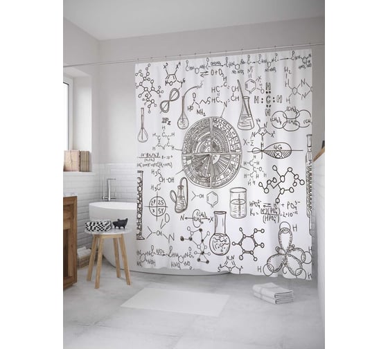 Штора (занавеска) для ванной JoyArty "Органическая химия" из сатена, 180х200 см с крючками, sc_27807 1