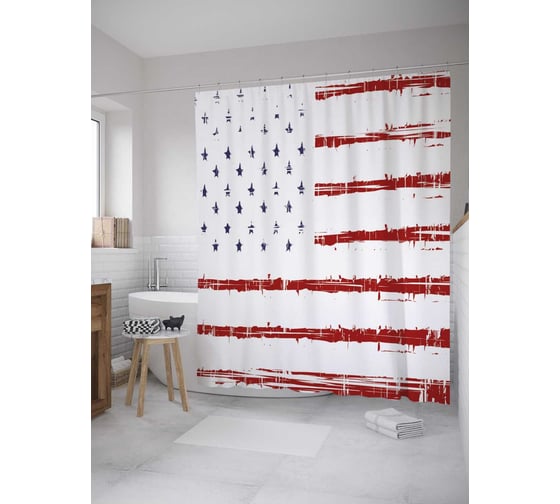 Штора (занавеска) для ванной JoyArty "Стиль флага Америки" из сатена, 180х200 см с крючками, sc_27821 1
