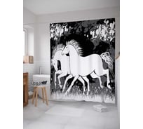 Штора (занавеска) для ванной JoyArty "Пара на выгуле" из сатена, 180х200 см с крючками, sc_29066