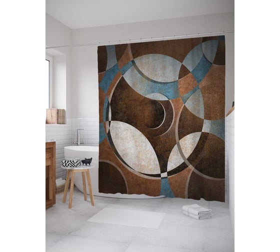 Штора (занавеска) для ванной JoyArty "Винтажные кольца" из сатена, 180х200 см с крючками, sc_29048 1