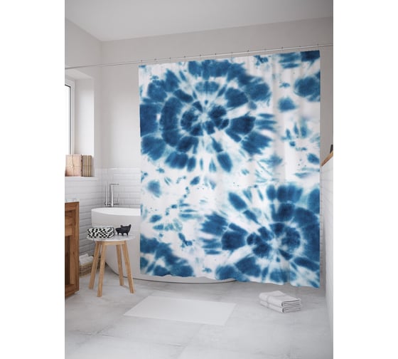 Штора (занавеска) для ванной JoyArty "Синие вспышки" из сатена, 180х200 см с крючками, sc_274846 1