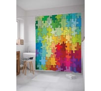 Штора (занавеска) для ванной JoyArty "Цветные пазлы" из сатена, 180х200 см с крючками, sc_29129