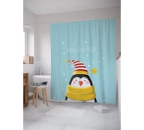 Штора (занавеска) для ванной JoyArty "Пингвин в новогоднюю ночь" из сатена, 180х200 см с крючками, sc_290615