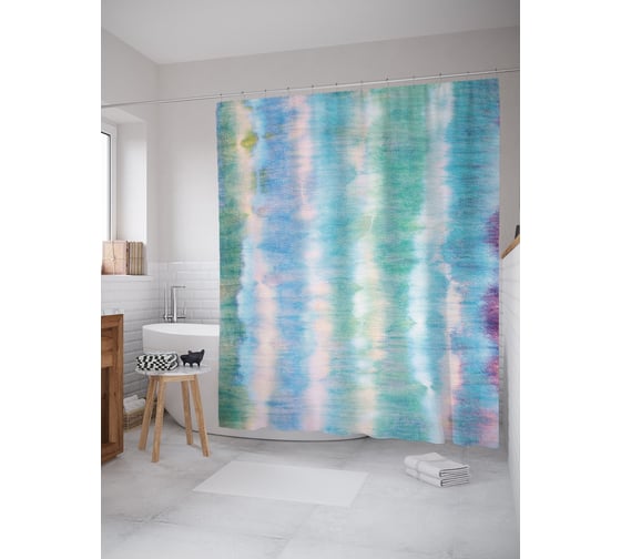 Штора (занавеска) для ванной JoyArty "Красочные полосы" из сатена, 180х200 см с крючками, sc_274843 1
