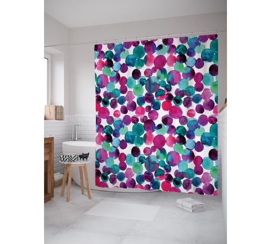 Штора (занавеска) для ванной JoyArty "Праздничное конфетти" из сатена, 180х200 см с крючками, sc_274841 1