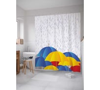 Штора (занавеска) для ванной JoyArty "Зонты под дождем" из сатена, 180х200 см с крючками, sc_29083