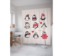 Штора (занавеска) для ванной JoyArty "Выбери своего пингвина" из сатена, 180х200 см с крючками, sc_290618