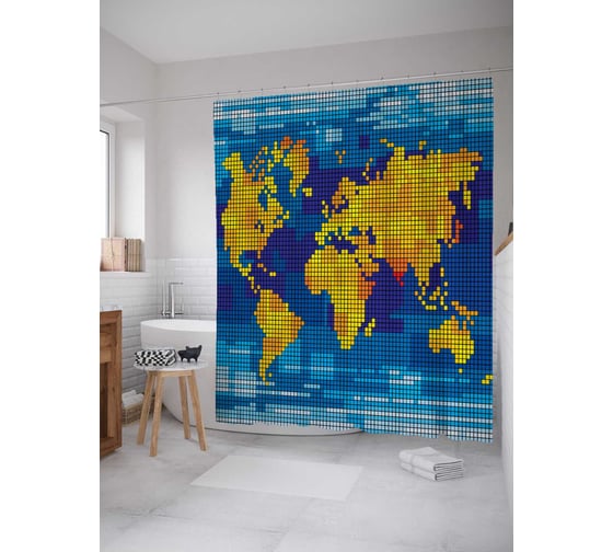 Штора (занавеска) для ванной JoyArty "Мир на тепловизоре" из сатена, 180х200 см с крючками, sc_29100 1
