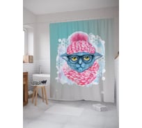 Штора (занавеска) для ванной JoyArty "Зимняя прогулка кошечки" из сатена, 180х200 см с крючками, sc_290628