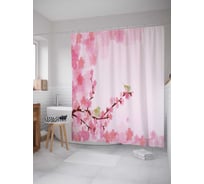 Штора (занавеска) для ванной JoyArty "Весенняя ветка" из сатена, 180х200 см с крючками, sc_28479