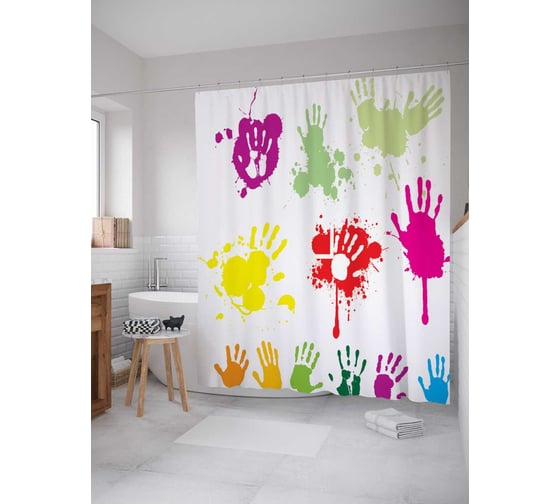 Штора (занавеска) для ванной JoyArty "Радужный отпечаток" из сатена, 180х200 см с крючками, sc_29098 1