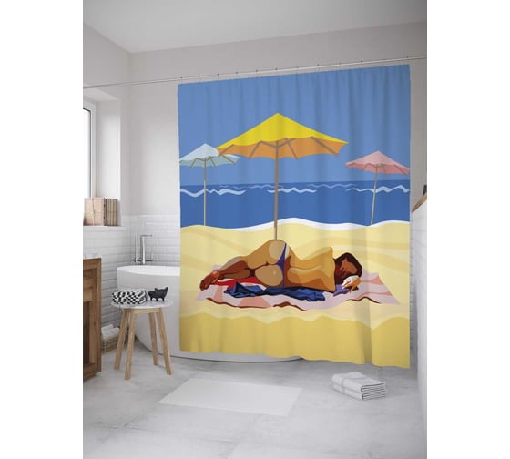 Штора (занавеска) для ванной JoyArty "Плавные изгибы" из сатена, 180х200 см с крючками, sc_27740 1